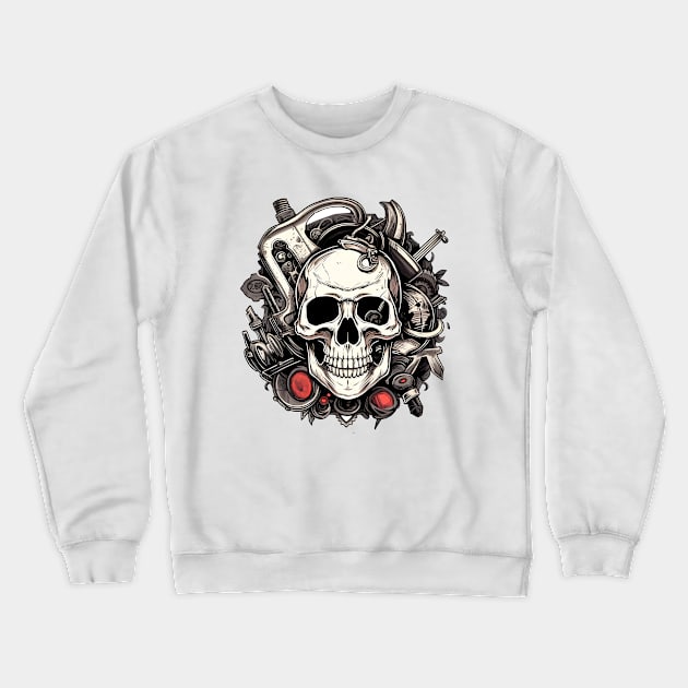 Garage Skull Design Crewneck Sweatshirt by ragil_studio